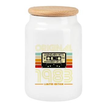 Cassette 1983 Édition Limitée Retro - Boîte à biscuits avec couvercle en bois - blanc - Devant