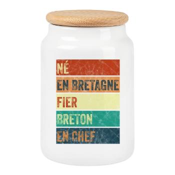Né en Bretagne Fier Breton - Boîte à biscuits avec couvercle en bois - blanc - Devant