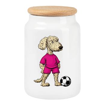 Fussball Pudel - Keksdose mit Holzdeckel - Weiß - Vorne