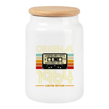 Original 1964 Retro Cassette - Boîte à biscuits avec couvercle en bois - blanc - Devant