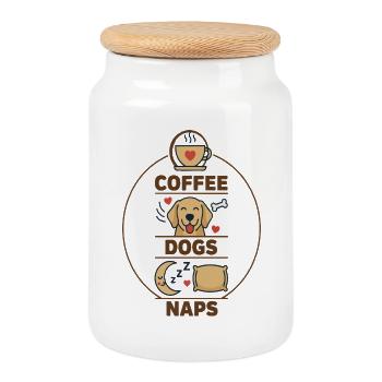 Duo de siestes Coffee Dogs - Boîte à biscuits avec couvercle en bois - blanc - Devant