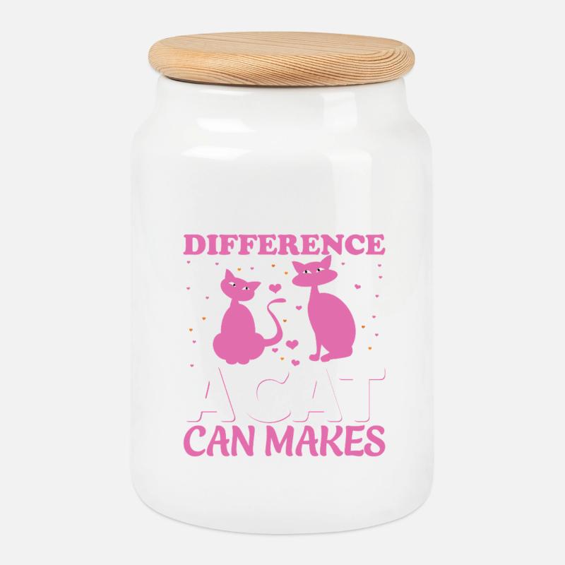 What a difference a cat could make - Cookie Jar with Wooden Lid - white