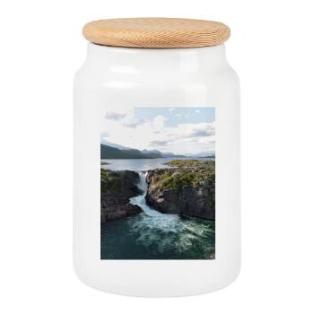 Stora Sjöfallet - Cookie Jar with Wooden Lid - white - Front