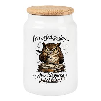 Ich mach das aber ich gucke dabei böse Eule - Keksdose mit Holzdeckel - Weiß - Vorne