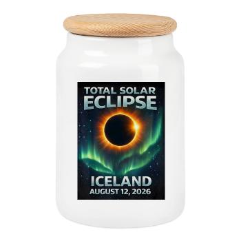 Totale Sonnenfinsternis Island 2026 Reykjavik - Keksdose mit Holzdeckel - Weiß - Vorne