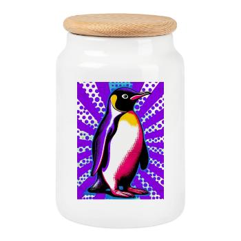pingouin - Boîte à biscuits avec couvercle en bois - blanc - Devant