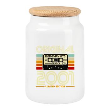Original 2001 Hits Cassette Vintage - Cookie Jar with Wooden Lid - white - Front
