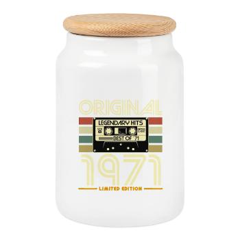 Original 1971 Retro Hits Cassette - Boîte à biscuits avec couvercle en bois - blanc - Devant
