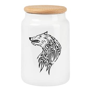 wolf_tribal - Boîte à biscuits avec couvercle en bois - blanc - Devant