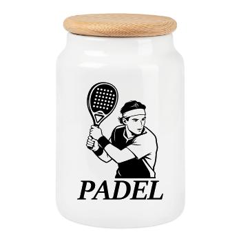Joueur de padel - Boîte à biscuits avec couvercle en bois - blanc - Devant