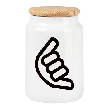 Shaka Handzeichen – Surfer Sign - Keksdose mit Holzdeckel - Weiß - Vorne