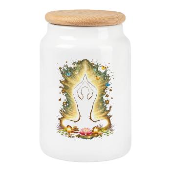 Yoga Mindfulness Energy Silhouette Design - Cookie Jar with Wooden Lid - white - Front