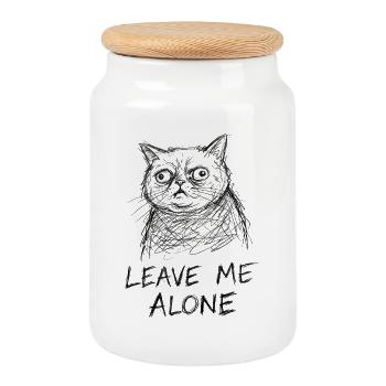 Katzen-Skizze Leave Me Alone - Keksdose mit Holzdeckel - Weiß - Vorne