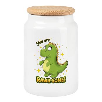 Dino RAWR-SOME Charme - Keksdose mit Holzdeckel - Weiß - Vorne