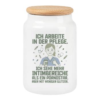 Pflegekraft Humor Intimbereiche ohne Glitzer - Keksdose mit Holzdeckel - Weiß - Vorne