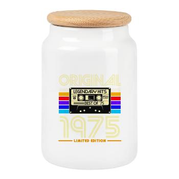 Originale Retro-Kassette von 1975 - Keksdose mit Holzdeckel - Weiß - Vorne