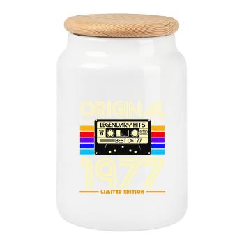 Original 1977 Retro Cassette - Boîte à biscuits avec couvercle en bois - blanc - Devant