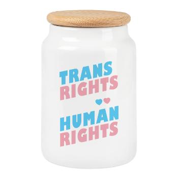 Mois de la Fierté LGBTQ - Les droits des personnes trans sont des droits humains - Boîte à biscuits avec couvercle en bois - blanc - Devant