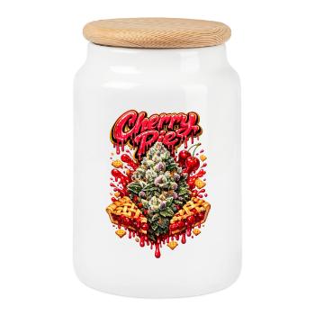Cherry Pie Graffiti Print - Cookie Jar with Wooden Lid - white - Front