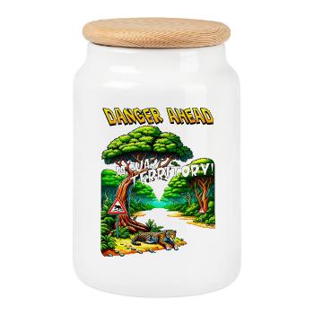 Territoire du Jaguar - Forêt de Colline - Boîte à biscuits avec couvercle en bois - blanc - Devant