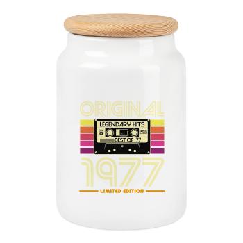 Original 1977 Retro Cassette - Boîte à biscuits avec couvercle en bois - blanc - Devant