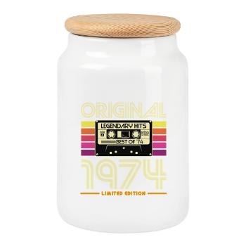 Original 1974 Retro Cassette Limited - Keksdose mit Holzdeckel - Weiß - Vorne