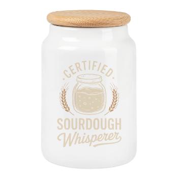 Certified Sourdough Whisperer - Cookie Jar with Wooden Lid - white - Front