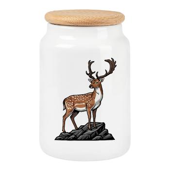Majestic Spotted Deer Wild Nature Rock - Cookie Jar with Wooden Lid - white - Front