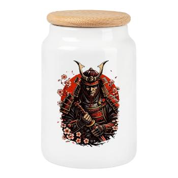 Samurai Warrior - Cookie Jar with Wooden Lid - white - Front