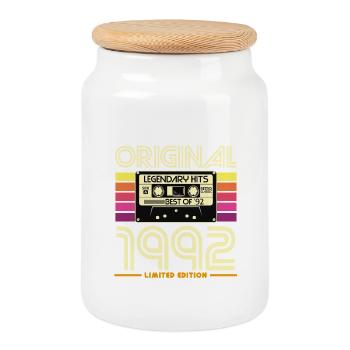 Original 1992 Cassette Retro - Boîte à biscuits avec couvercle en bois - blanc - Devant