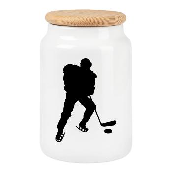 Joueur de hockey - Boîte à biscuits avec couvercle en bois - blanc - Devant