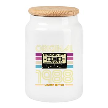 Original 1988 Cassette Rétro - Boîte à biscuits avec couvercle en bois - blanc - Devant