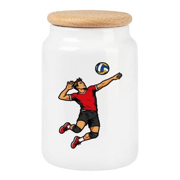 Joueur de volley en service puissant - Boîte à biscuits avec couvercle en bois - blanc - Devant