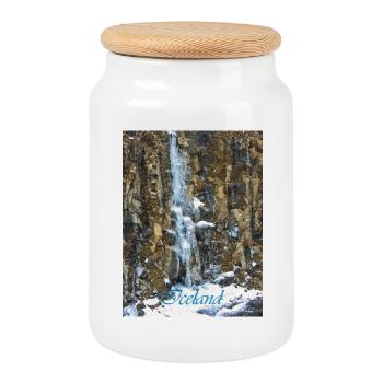 Cascade d'Islande - Boîte à biscuits avec couvercle en bois - blanc - Devant
