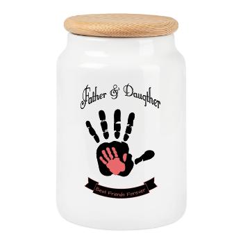Empreinte de main de la meilleure amie du père et de sa fille - Boîte à biscuits avec couvercle en bois - blanc - Devant