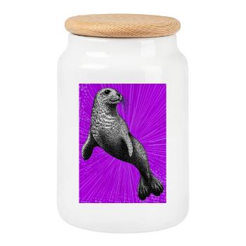 seal - Cookie Jar with Wooden Lid - white - Front