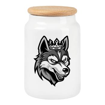 Couronne de chien husky - Boîte à biscuits avec couvercle en bois - blanc - Devant