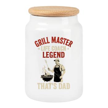 Coach de vie Grill Master Légende - Cadeau de Papa - Boîte à biscuits avec couvercle en bois - blanc - Devant