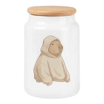 Camel Hoodie: Cozy Street Style - Cookie Jar with Wooden Lid - white - Front