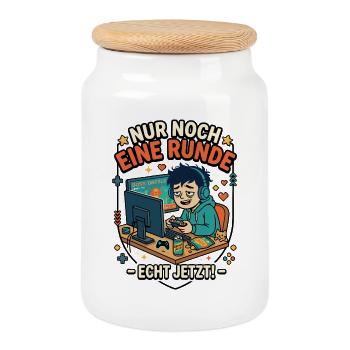 Gamer Comic Nur noch eine Runde Echt jetzt - Keksdose mit Holzdeckel - Weiß - Vorne