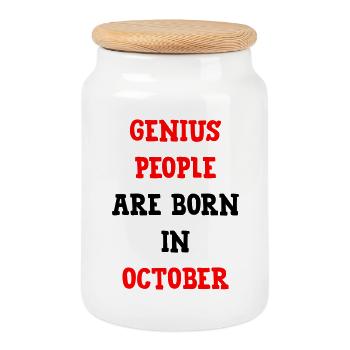 Baby Genius Birth Gift October - Cookie Jar with Wooden Lid - white - Front