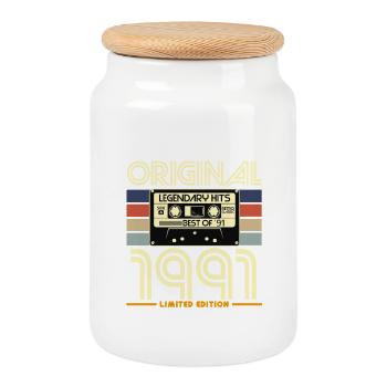 Original 1991 Retro Hits - Boîte à biscuits avec couvercle en bois - blanc - Devant