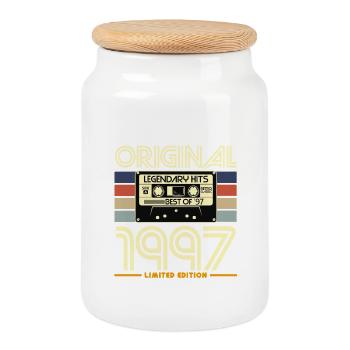 Original 1997 Cassette Retro - Boîte à biscuits avec couvercle en bois - blanc - Devant