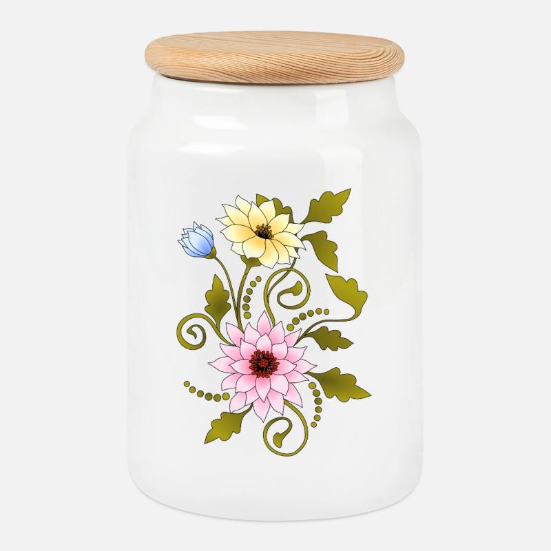 Fleur - Boîte à biscuits avec couvercle en bois - blanc