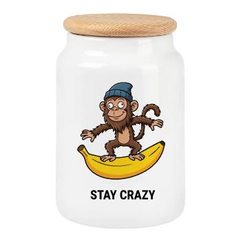 Singe fou sur un t-shirt banane - Boîte à biscuits avec couvercle en bois - blanc - Devant