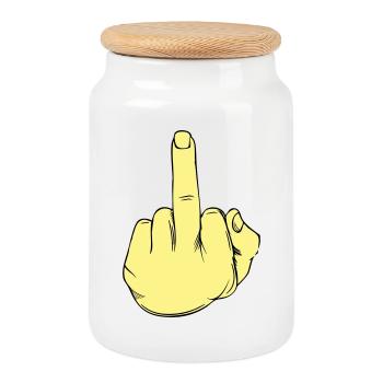 Stinky Finger Illustration - Cookie Jar with Wooden Lid - white - Front