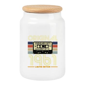 Original 1961 Retro Cassette Limited - Keksdose mit Holzdeckel - Weiß - Vorne