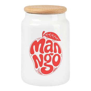 Typographie du fruit de la mangue groovy - Boîte à biscuits avec couvercle en bois - blanc - Devant