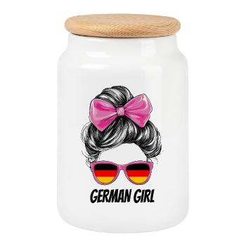 Drapeau du drapeau allemand Femme Fan de lunettes de soleil - Boîte à biscuits avec couvercle en bois - blanc - Devant