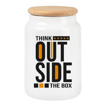 Think Outside the Box –Kreatives Mindset Statement - Keksdose mit Holzdeckel - Weiß - Vorne